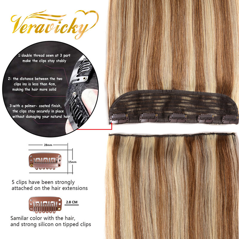 14"-24" Balayage Brown Blonde One Piece Clip in 100% Real Human Hair Extension 5 clips Machine Remy Natural Straight Hair 1 pc