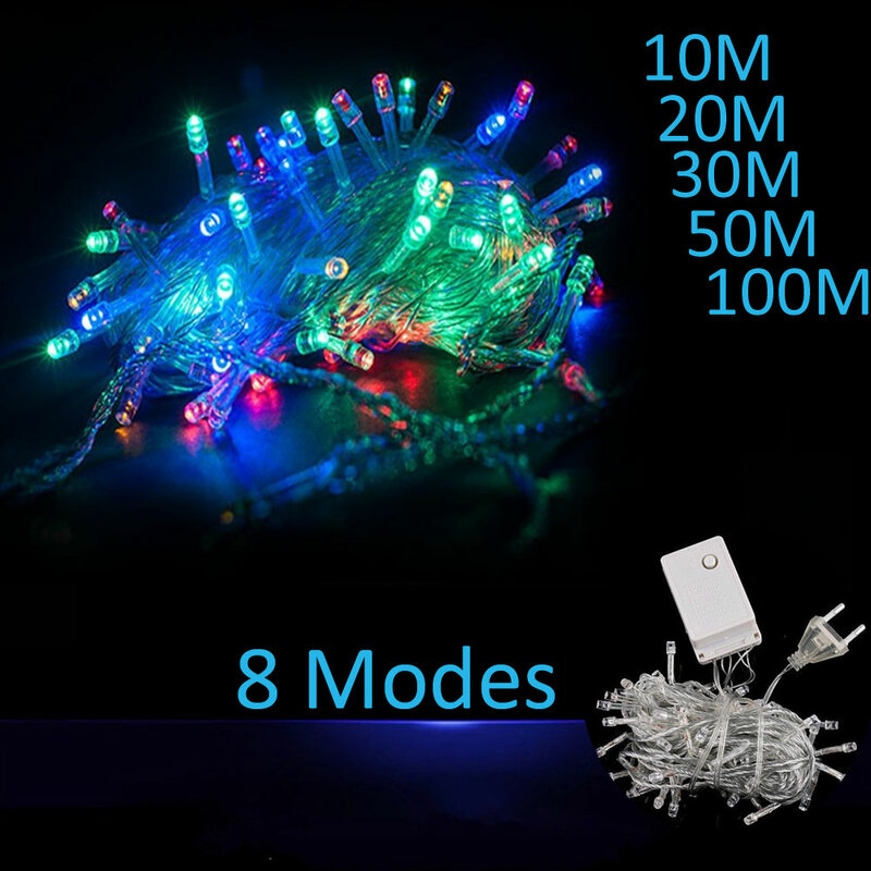 220 فولت 9 ألوان LED سلسلة 10 متر 20 متر 30 متر 50 متر 100 متر إضاءة مقاومة للماء أضواء شجرة الكريسماس حفل زفاف حديقة في الهواء الطلق مصباح ديكور