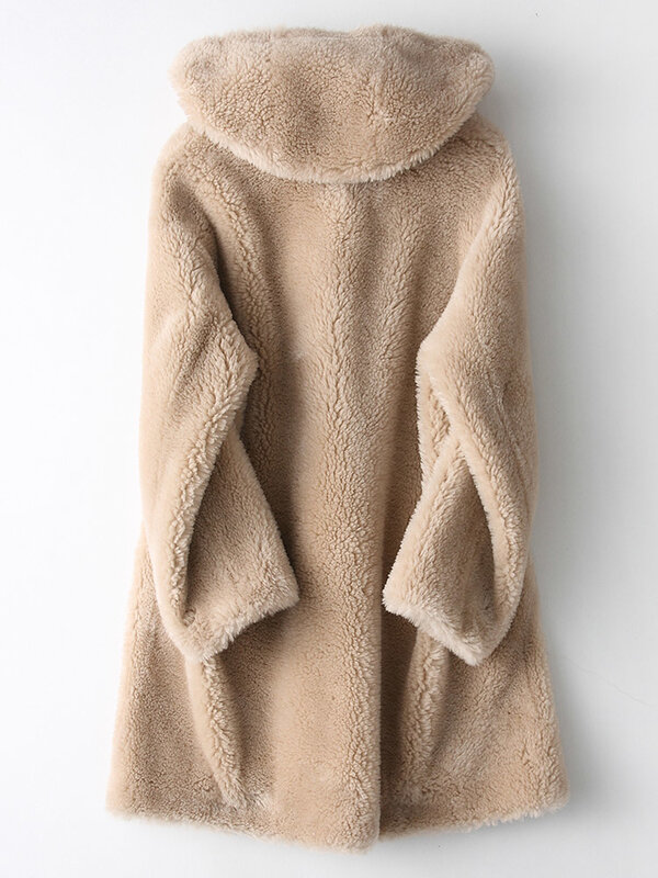 300% ウールの毛皮のコート女性の羊ムートン毛皮ジャケット2020冬のジャケットの女性フード付き韓国オーバーコートMY3783