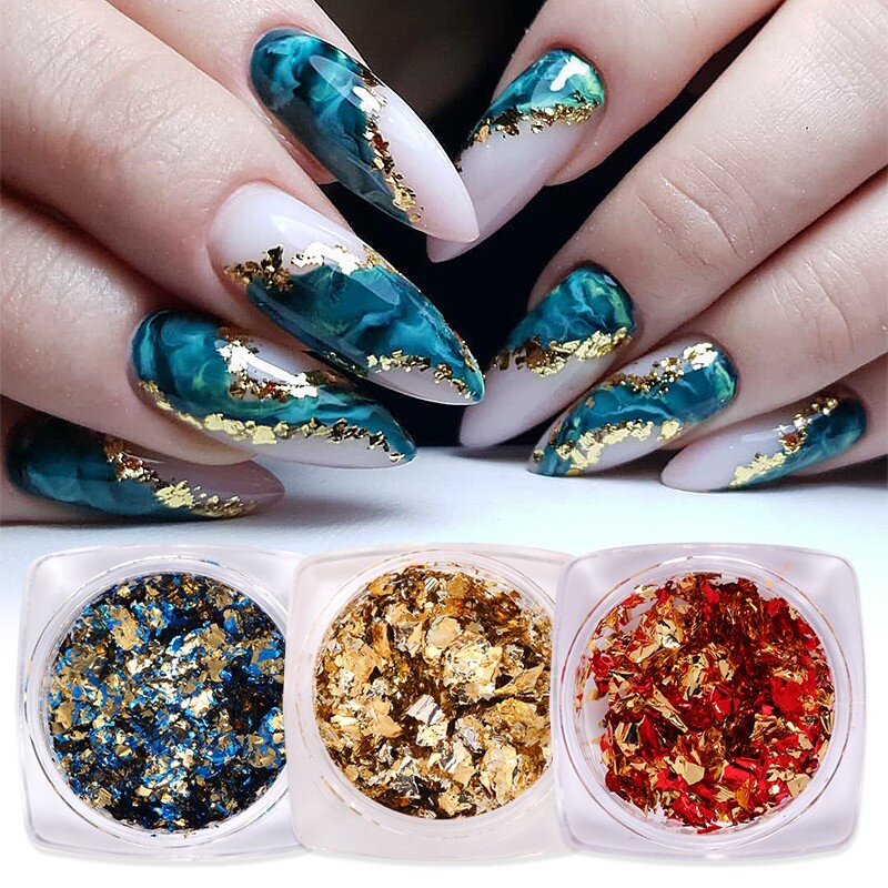 Aluminum Foil Sequins For Nails Gold Silver Irregular Glitter Flakes Mirror Chrome Powder Manicures Winter Decorations Tools