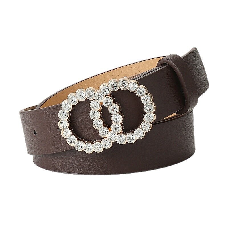 Fashion Rhinestone Leather Belts for Women Luxury Pin Buckle Belt Woman Quality Width Belt