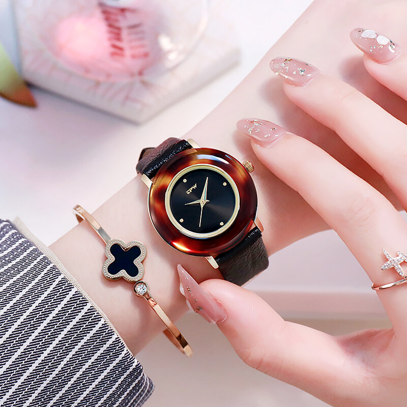 Relógio feminino de luxo leve, com pedras preciosas, grande mostrador, couro, pulseira, negócios, casual, para mulheres