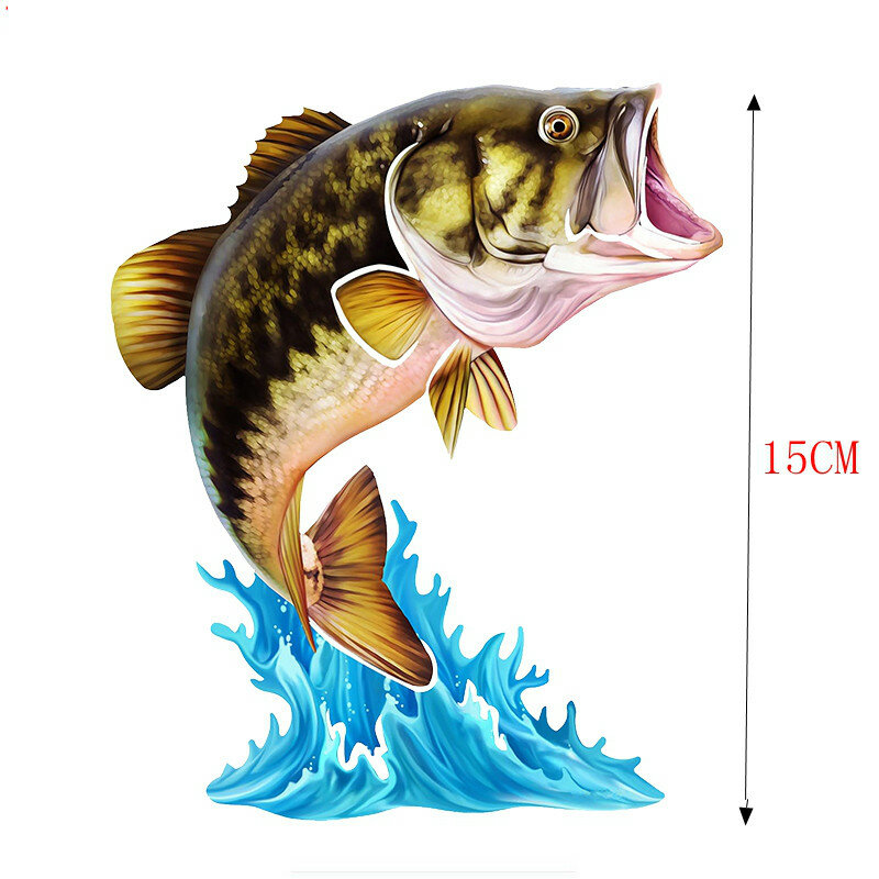 Lebensechte Hohe Qualität Kühle Springen Bass Trout Fish Kunst Wand Aufkleber Aufkleber für Auto Fahrrad Gitarre Laptop Aufkleber Auto Kk 13CM X 15CM