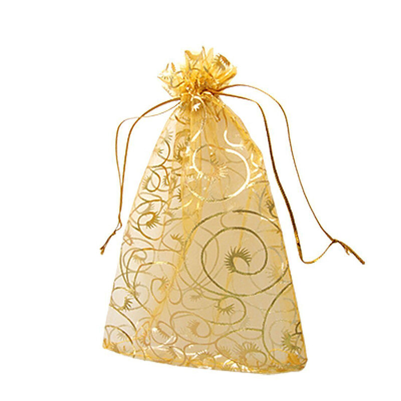 100pcs/lot Organza Bags Gold Coralline Custom Jewelry Tea Packaging Bags Organza Wedding Gift Bags Saquinho De Organza