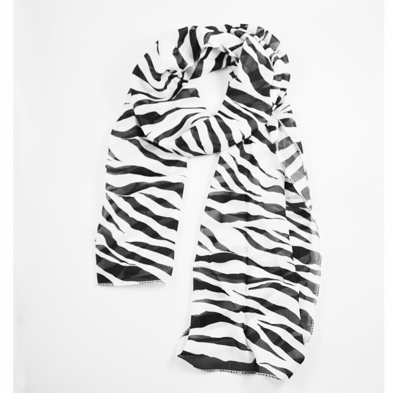 SODIAL(R) Schwarz Weiß Chiffon Zebra Streifen Gestreiften Frauen Schal Schals Wrap Pashmina Geschenk