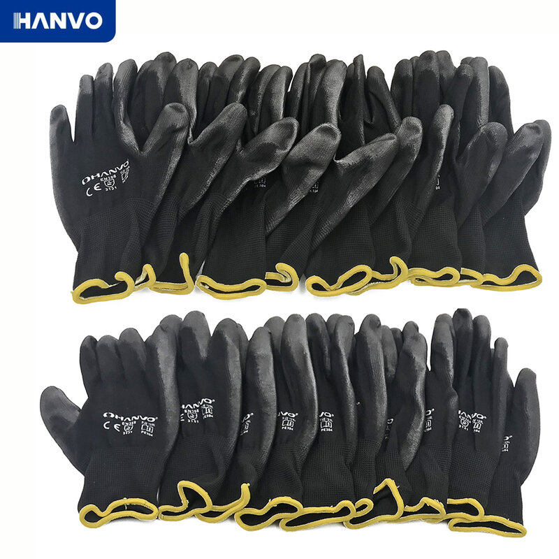 10 Pairs PU Nitrile Safety Coating Nylon Cotton Work Gloves Palm Coated Gloves Mechanic Working Gloves have CE EN388