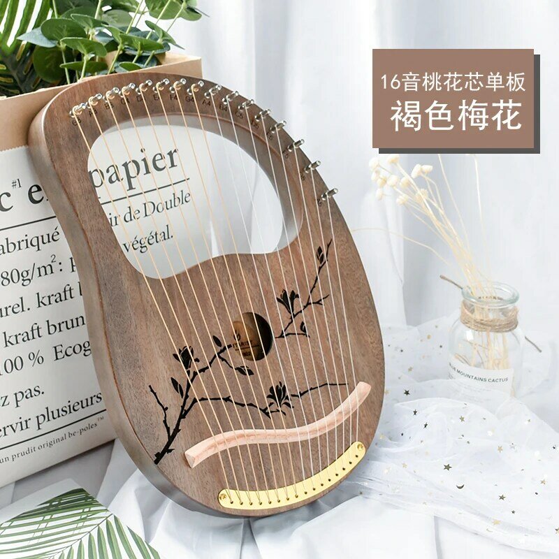 10/16 string wood lined lyre harp metal trap Mahony solid wood string instrument with Draagbag