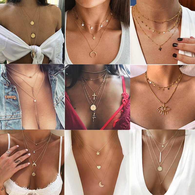 17KM Fashion BOHO Map Necklace For Women 2020 Trendy Sequins Star Pendants Necklaces Beads Shell Chokers Bohemian Jewelry Gift