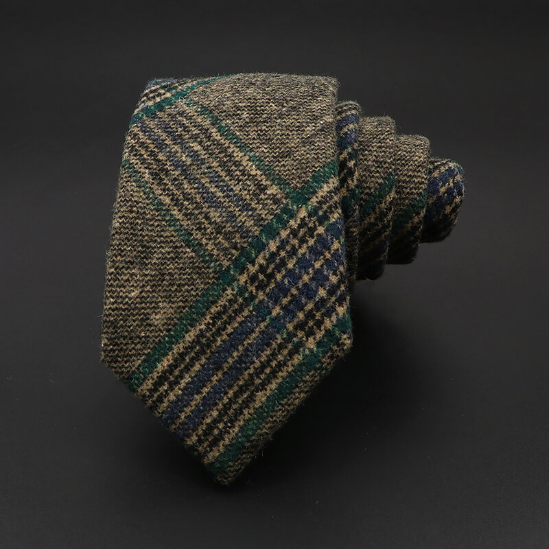 Alta qualidade clássico listrado 100% laços de lã artesanal 7cm moda magro masculino gravata grossa cashmere casual cravat acessórios