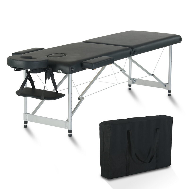 Mesa de massagem portátil dobrável, perna de faia três cores 84 ", 2 seções, 60cm de altura ajustável