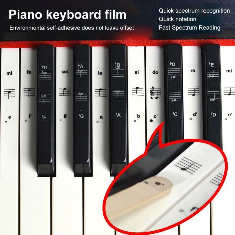 54/61/88 Stiker Keyboard Piano Transparan Keyboard Elektronik Kunci Piano Stave Note Simbol Stiker untuk Tombol Putih