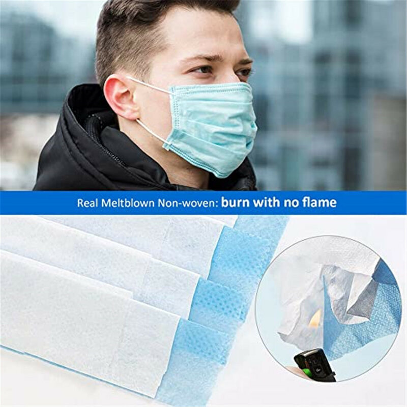 Masque jetable non-tissé, 50pcs/100/200 pièces, protection respiratoire, filtre anti-poussière, 3 couches, vente en gros