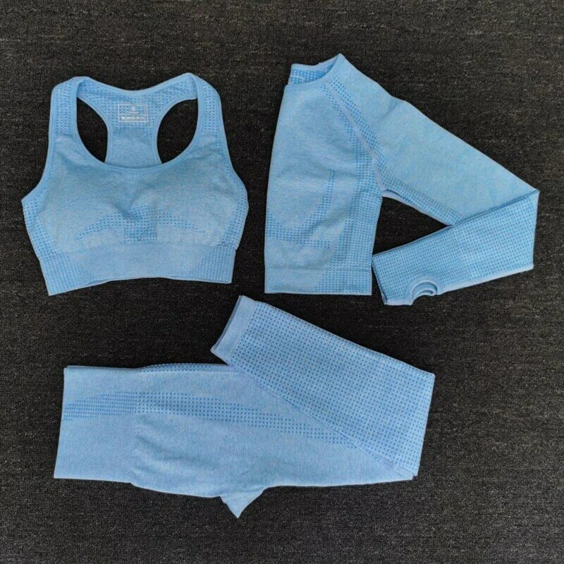 Women Seamless Yoga Set Fitness Sports Suits GYM Cloth Yoga Long Sleeve Shirts High Waist Running Leggings Workout Clothing