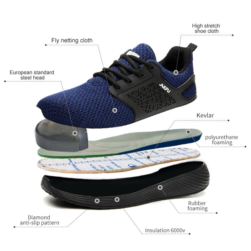 LEOSOXS-أحذية أمان للرجال ، أحذية أمان شبكية مسامية وغير قابلة للانزلاق ، واقي عاكس ، أحذية رياضية مريحة ، مقاس كبير 48