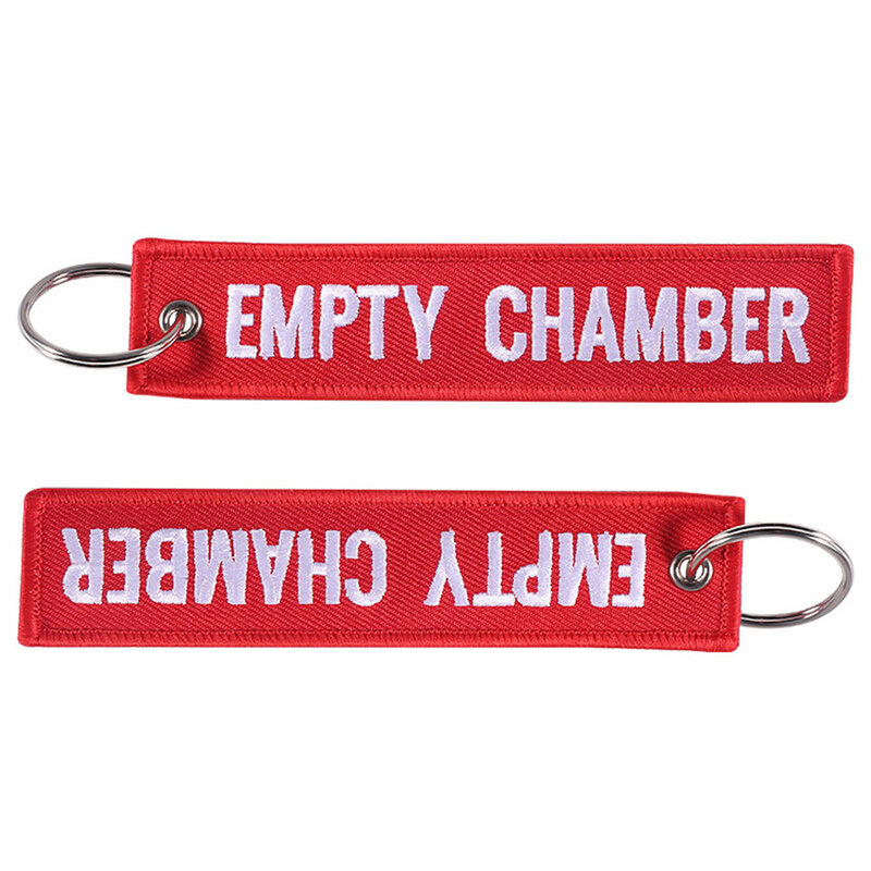 6Pcs Empty Chamber พวงกุญแจลบก่อน PEW PEW คู่ด้านข้างปัก Key Fobs Hook Loop Key Chain สำหรับการบินปืนปลอดภัย