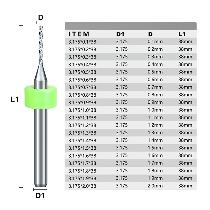 XCAN PCB Drill Bit Micro Gun Drill per la perforazione PCB Circuit Board punta in metallo duro 40 pz 0.1-1.0 0.3-1.2 0.6-1.5 1.1-2.0mm Set