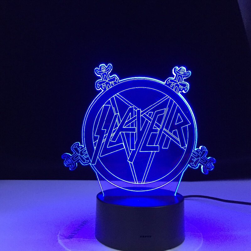 Band Slayer Logo American Thrash Metal 3d Night Light Led Remote Control Colors Changing Nightlight for Home Decor