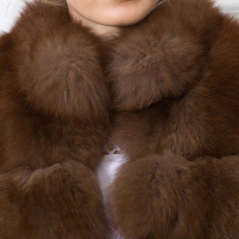 Abrigo de piel auténtica de zorro para mujer, abrigos de piel de zorro largos, azul, 90cm, novedad