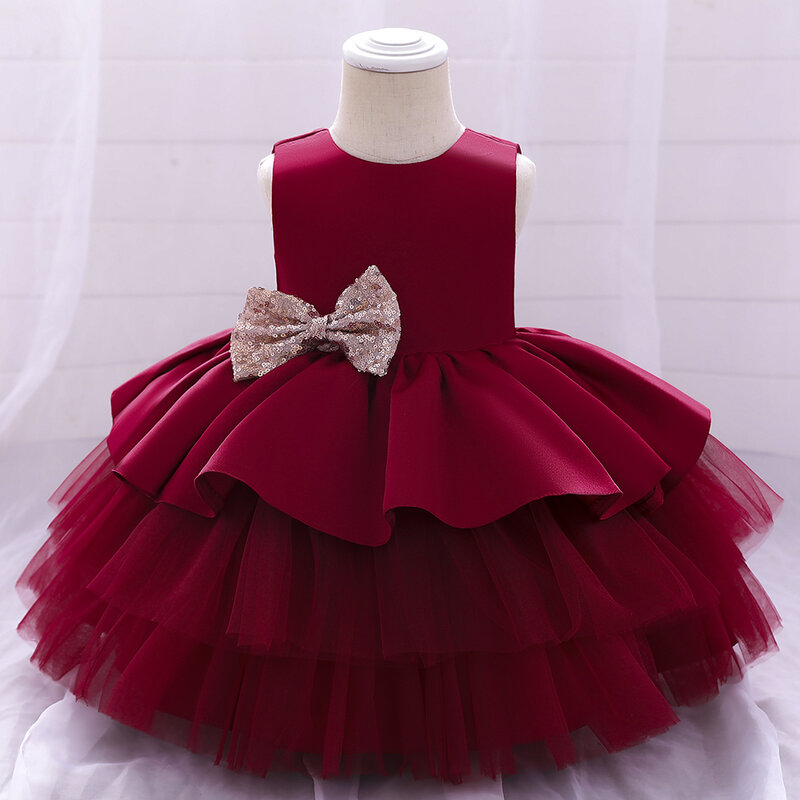 Gaun Bayi Perempuan Bayi Gaun Putri Busur Manik-manik untuk Anak Perempuan Gaun Pesta Pernikahan Ulang Tahun Pakaian Malam Natal Anak-anak