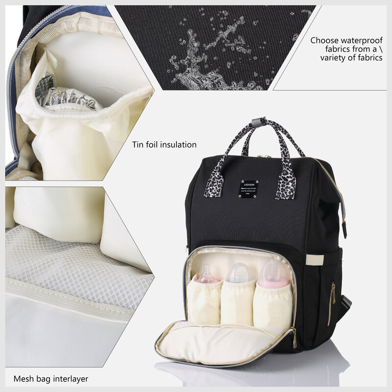 Вместительный рюкзак для подгузников Lequeen с леопардовым принтом для мамы, дорожный рюкзак для подгузников с USB-поддержкой, удобная сумка для ухода за ребенком