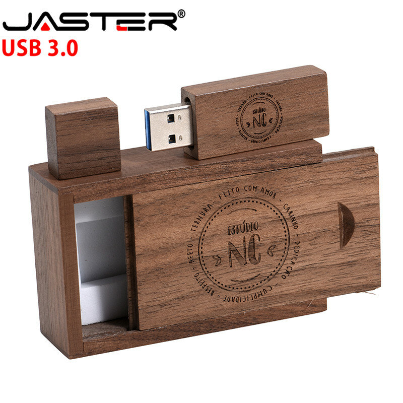 JASTER-Pendrive USB 3,0 de madera + caja, tarjeta Flash, 4GB, 8GB, 16GB, 32GB, 64GB, logotipo personalizado