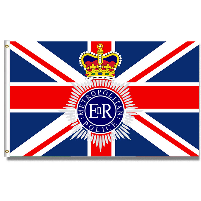 Lencana Polisi Metropolitan Britania Raya 60x9 0CM/90x15 0Cm/120x18 0Cm/150X240Cm Spanduk 3X5 Kaki 100D Grommet Kuningan Poliester