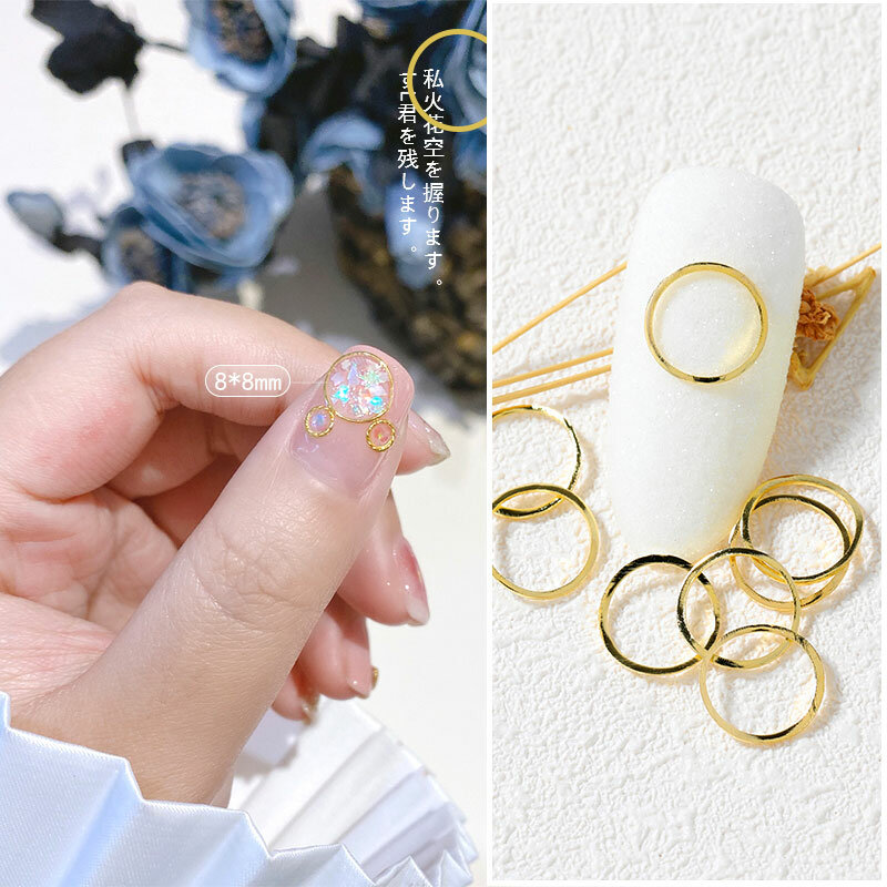 100 piezas de pegatinas 3D para uñas, decoración artística de remache hueco, borde de Metal geométrico, accesorios para uñas de diseño cuadrado redondo dorado