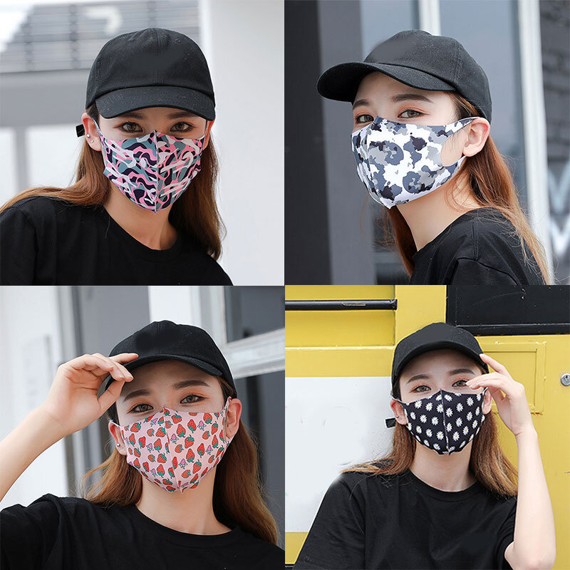 women Mouth Mask Breathable Cotton Fashion Black Reusable Face Pink Shield Wind Proof Flower Mouth Cover