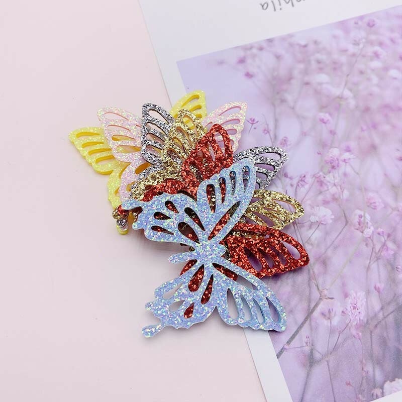 Hiasan kepala anak-anak kupu-kupu bunga berkilau Aksesori jepit rambut DIY bahan kerajinan Manual perlengkapan dekorasi Natal 10 buah