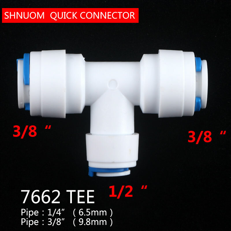 3/8” to 1/4" Tube Diameter Chang 6.5MM-9.5MM 3 Way Tee Quick Connect Push Fit RO System Water 323 Fittings T Tipy Fast Joint