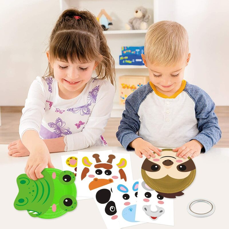 Animal Paper Plate Art kit bambini fai da te 3D animali Craft Sticker Card Project forniture didattiche prescolare Toddler Boys Girls