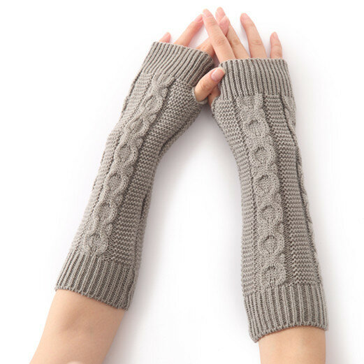 fingerless gloves women Winter ladies coarse Twist pattern half finger woolen glove knitted warm arm cover lolita