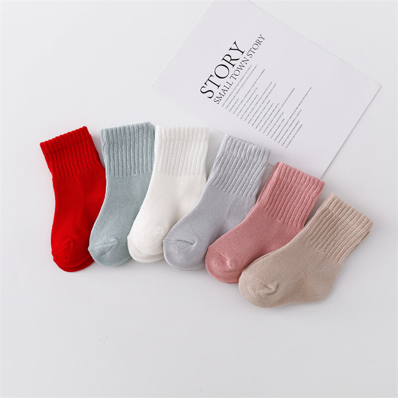 完璧な赤ちゃん-新生児のための柔らかい綿の靴下、男の子と女の子のためのソリッドステートソックス、韓国スタイル、0〜12か月、春と秋、セットあたり6ペア