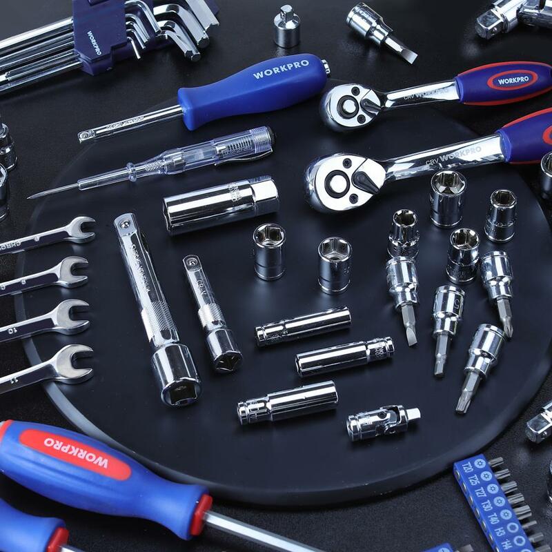 WORKPRO-Juego de herramientas de mano para reparación de automóviles, kit profesional de llaves inglesas de trinquete, 24/101/108/123 Uds.