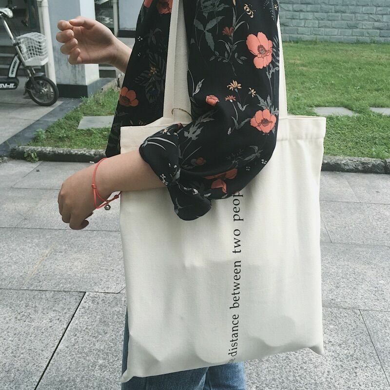 Lona de algodón simple de impresión de dibujos animados de bolsas de compra con cremallera de las niñas de moda color sólido vida casual paquete bolso de mano