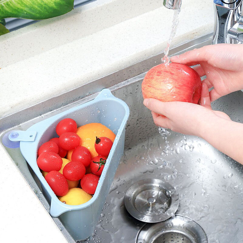 Spüle Filter Küche dreieckige Spüle Sieb Abfluss Gemüse Obst Abtropffläche Korb Saugnapf Schwamm Rack Lagerung Filter Regal