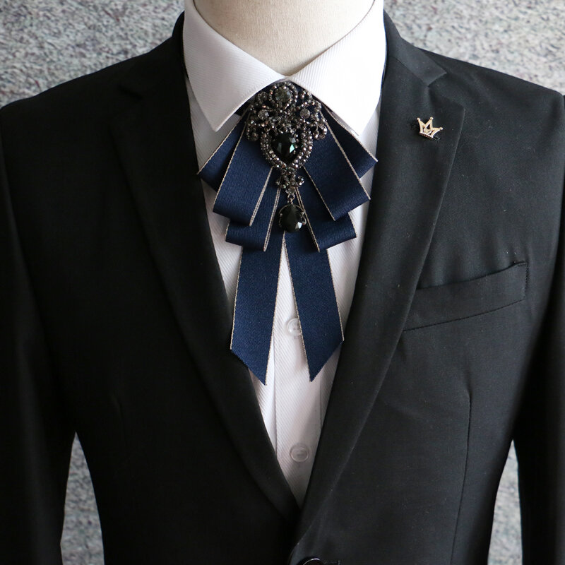 Nowe wysokiej jakości klasyczne muszki krawat wstążka strasy stanik Bowtie Cravat prezenty dla mężczyzn elegancka suknia ślubna akcesoria