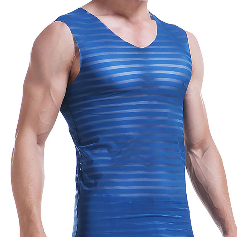 Mens Sexy See-Through Mesh Vest Tops Sheer Mouwloze Lingerie Hemd Nachtkleding Ondergoed