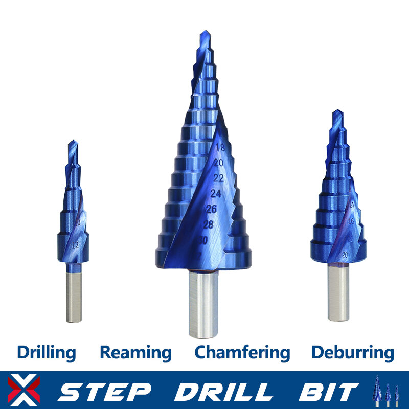 XLilMetal-Forets étagés à revêtement bleu caractéristique HSS, coupe-trou pour métal et bois, perceuse conique étagée, 4-32mm, projets d'outils