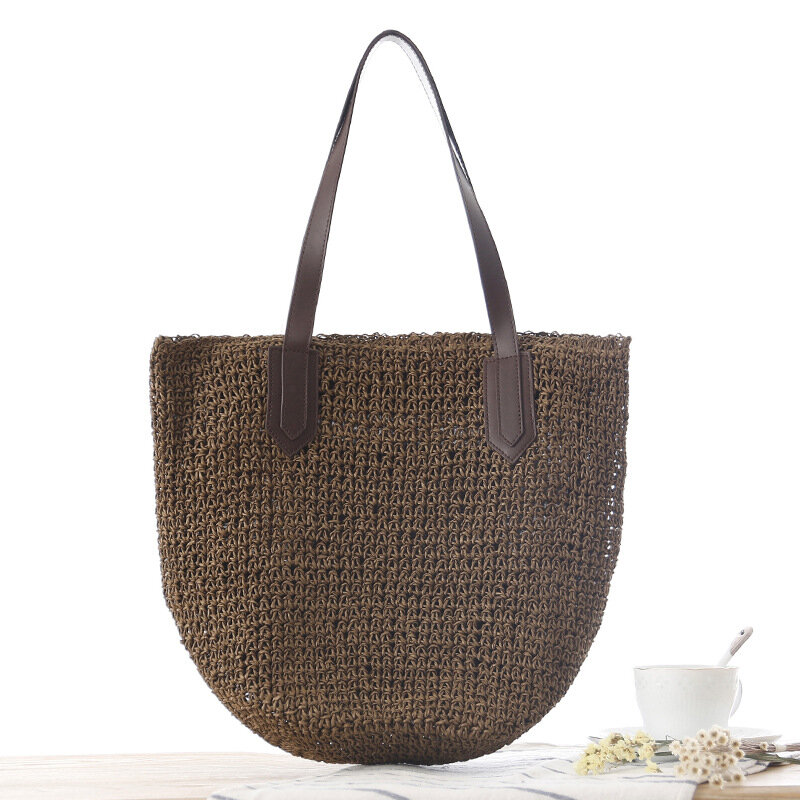 Women's Shoulder Woven Summer Beach Casual Straw Bag Simple Large Capacity Handbag