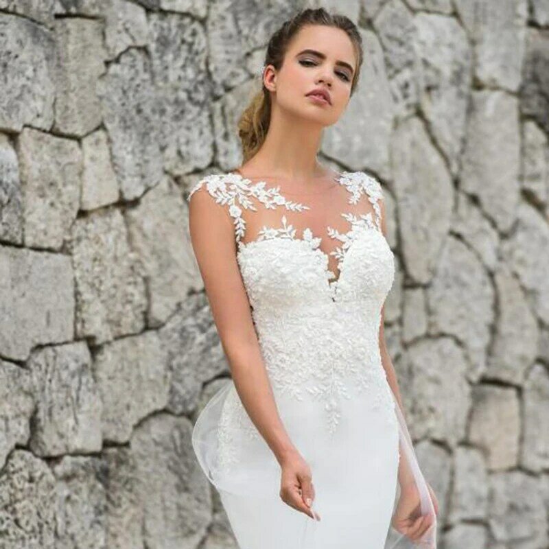 LoveDress gaun pernikahan putri duyung 2024 seksi tembus pandang belakang tanpa lengan renda applique gaun pernikahan untuk pengantin Vestidos De Noiva