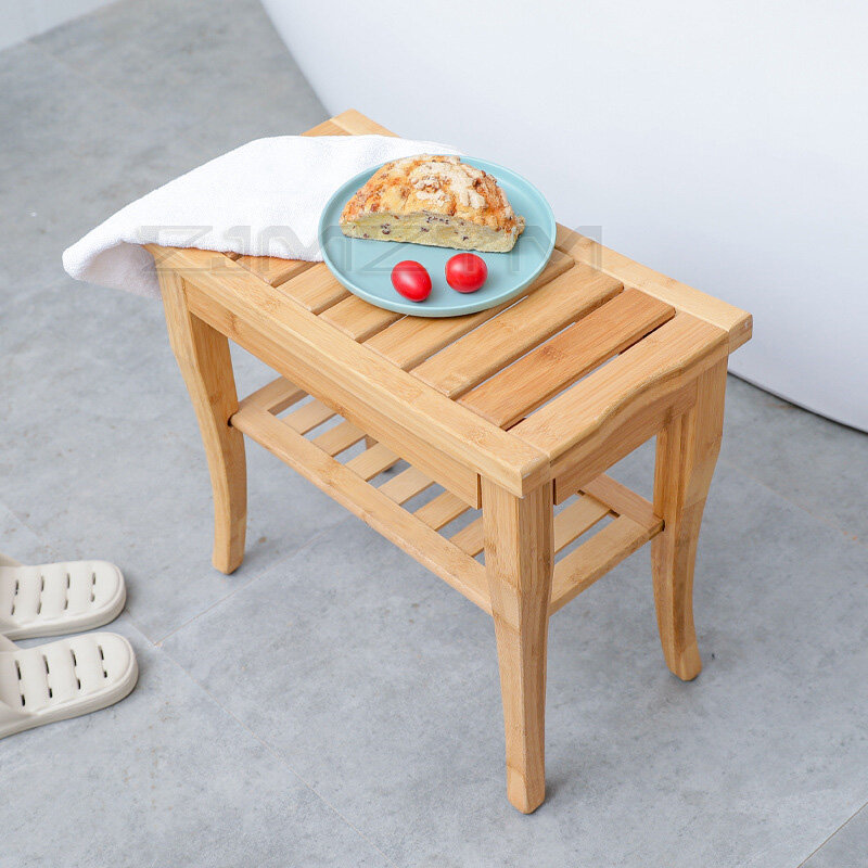 Bamboo Bathroom Stool Anti-Skid Two Layer Pregnant Women Bath And Shower Bench Safety Seat Japanese Style Shower Stool