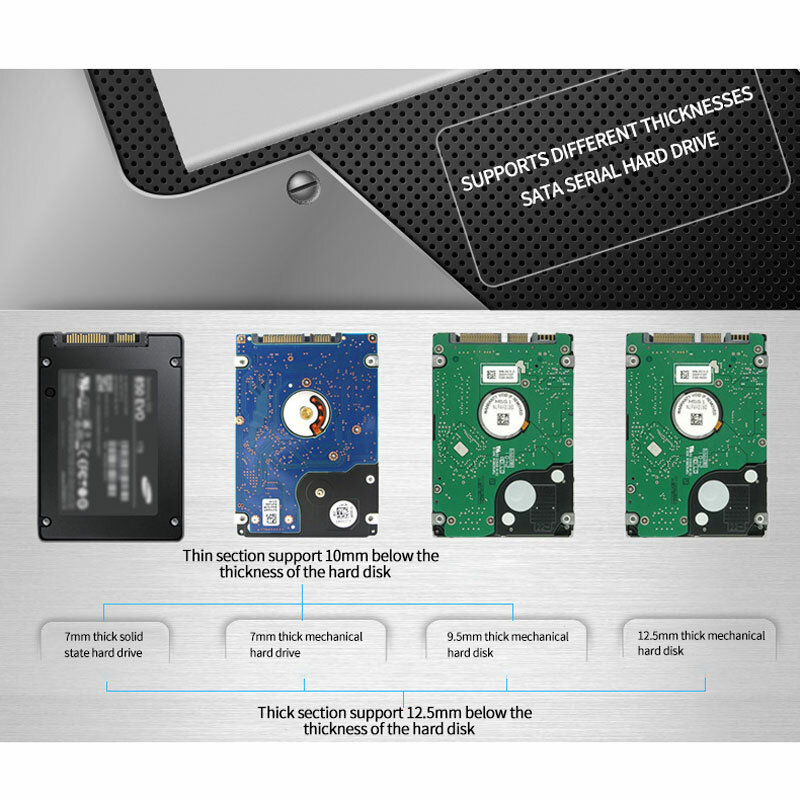 HDD 인클로저 USB 3.1 c타입 SSD 케이스 인클로저, 휴대용 하드 드라이브 캐디 6Gbps 2.5 인치 Sata 7-9-15mm 풀 알루미늄 케이스