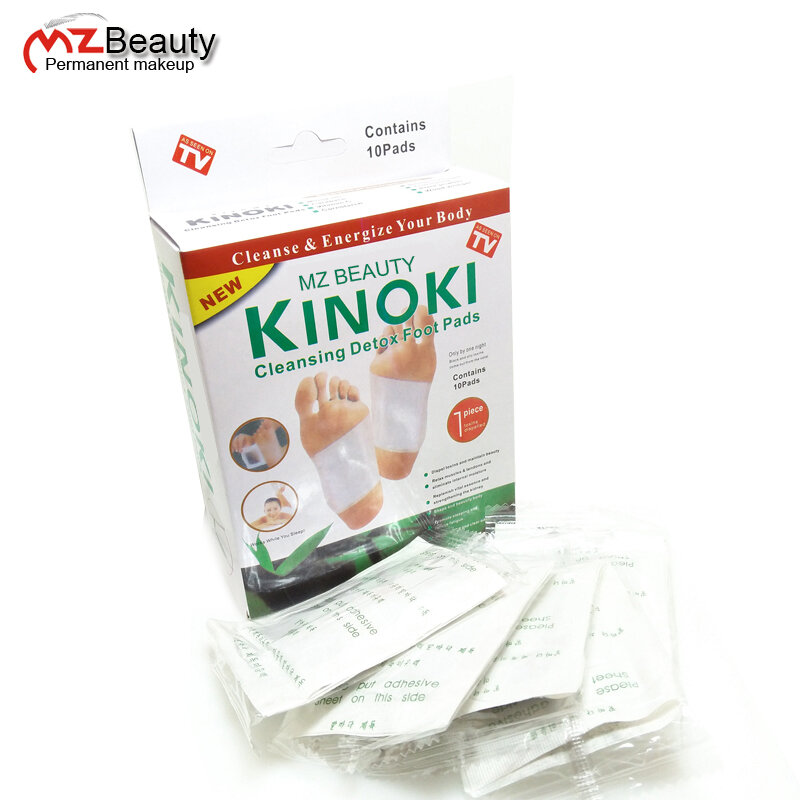Almohadillas desintoxicantes para pies, Kinoki, parches con caja de venta al por menor y adhesivo (1 caja = 10 almohadillas de piezas + 10 adhesivo de piezas)