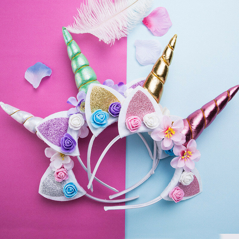 Unicorn Hair Accessories Kawaii Children's Headband Cute Photo Props Girl Party Decorate Floral Headbands for Women