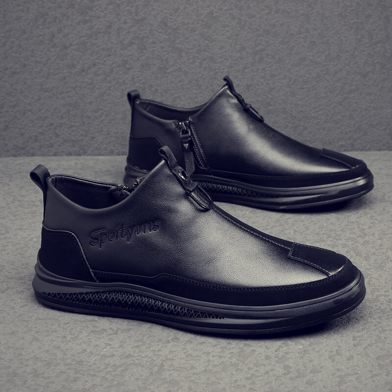 Nuevos zapatos KATESEN de cuero genuino para hombre, zapatos informales de invierno de cuero de vaca con piel cálida, zapatos de hombre a la moda, zapatos de negocios negros