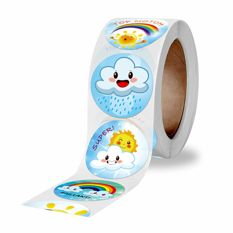 500Pcs/Roll Weather Expression Children Stationery Sticker Student Motivational Encourage Reward Label Kids DIY Decoration Decal
