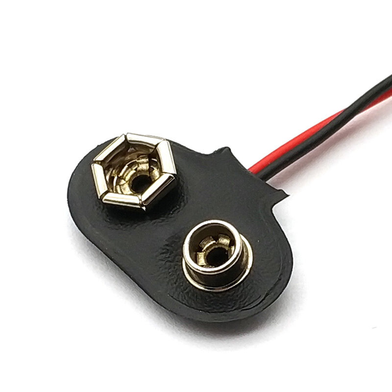 9vバッテリーボタンホルダー,接続クリップ,コネクターバックル,黒と赤のケーブル,15cm