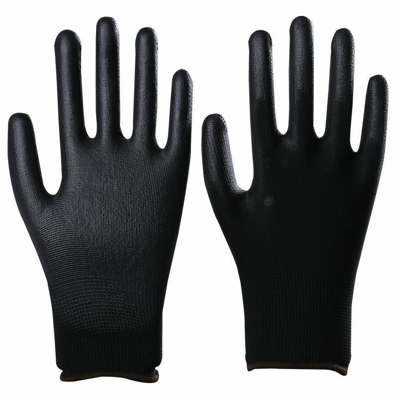 12Pairs Safety Work Gloves Black Pu Nylon Cotton Industrial Protective Heavy Duty Working Out Glove for Men Women Sefe with Grip