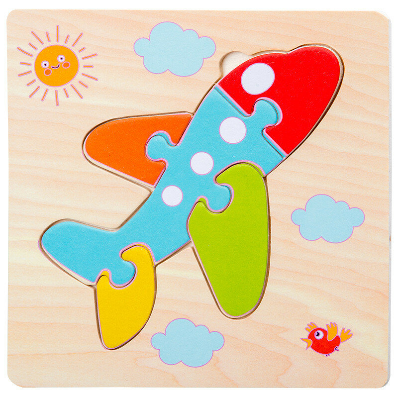 Cute Animal Car Airplane Ship Rocket Train Pattern Wooden Products Three-Dimensional Flat Toys Baby's Intelligence Puzzle